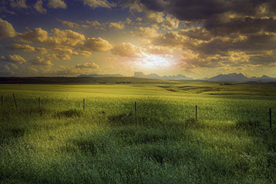 American farmland during sunset